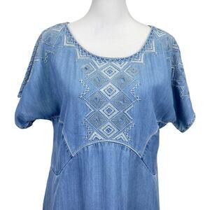 HOLDING HORSES Anthropologie Mini Dress Denim Sz XS Embroidered